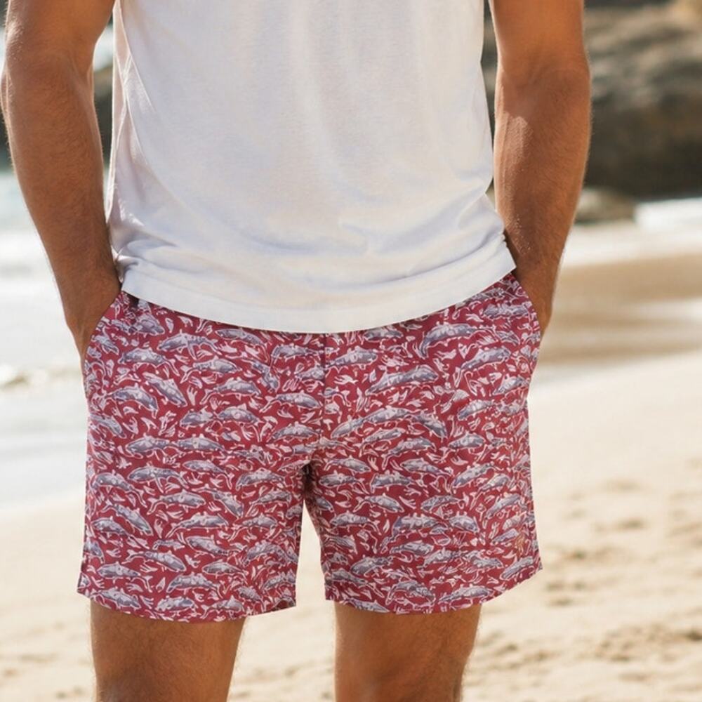 Vineyard Vines Shark Print Board Shorts Mens Size 36 Muted Red Blue Beach Surf